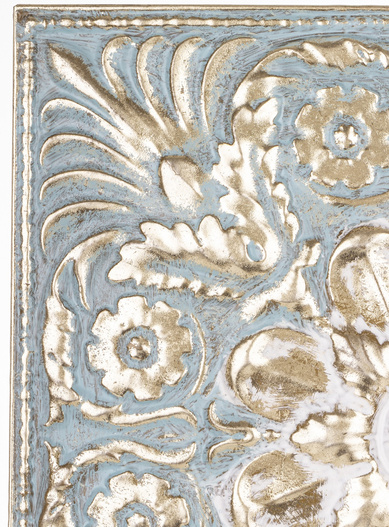 Obraz metalowy błękitno-złoty 50,5x50,5cm metaloplastyka