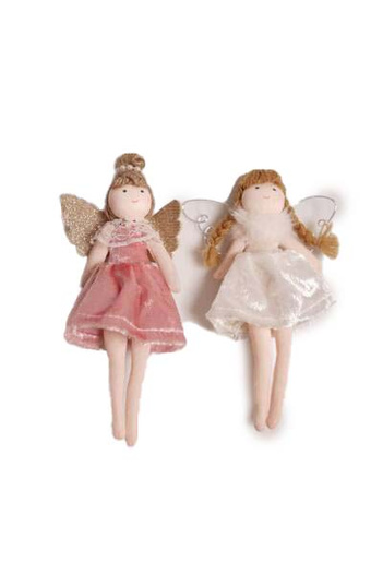 Zawieszka Aniołek aksamit biały /róż 17cm