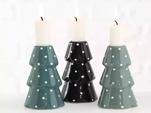 Świecznik ceramiczny choinka w kropki h12 cm