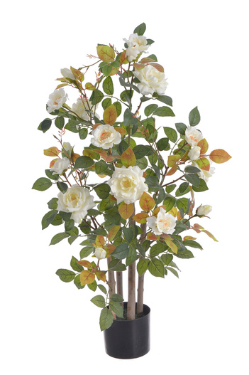 Róża biała w doniczce 100 cm sztuczna roślina ozdobna