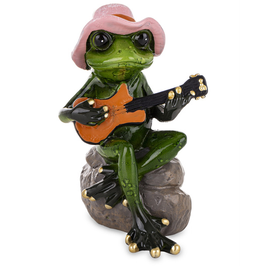 Figurka Żaba z gitarą z różowym kapeluszu 11cm