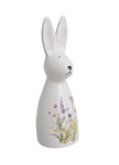 Zając ceramiczny stojący biały w polne kwiaty 15,5 cm
