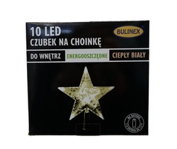 Gwiazda/czub na choinkę 10LED ciepły biały na baterię