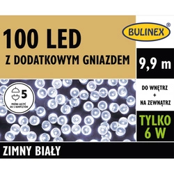 Lampki choinkowe zewnętrzne/wewnętrzne 100 LED 9,9 m biały zimny z dodatkowym gniazdem