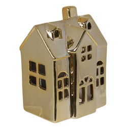 Domek T-light ceramiczny złoty mały 10,7x8,8x14,5 cm