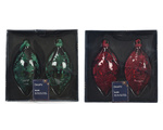 Bombki szklane 3szt 13cm łezka transparentna bordo/zielone 2kolory