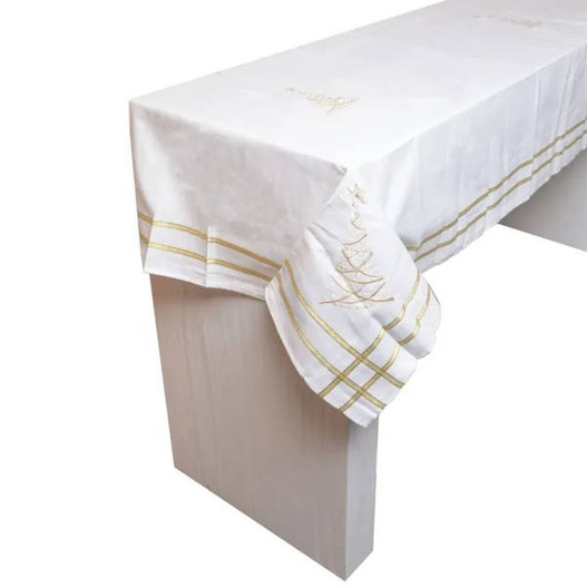 Obrus biały ze złotymi choinkami 140x180cm