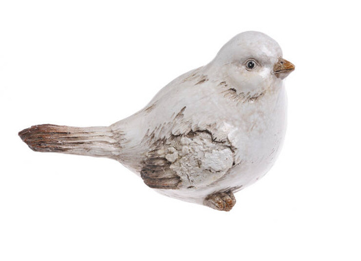 Ptaszek ceramiczny biały brązowe skrzydła i ogon 15 cm