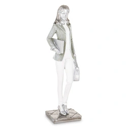 Figurka Kobieta srebrna z torbą i laptopem 23cm