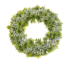 Wianek zielony drobne kremowe listki 20 cm