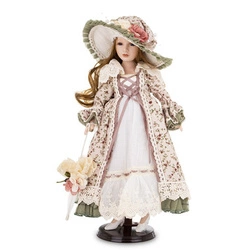  Lalka kolekcjonerska w różowo-zielonej sukience łączka 45cm