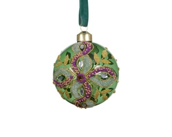 Bombka szklana 3sztuki 8cm zielona, złoty kwiat fiolet koraliki transparentna  