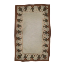 Świąteczny Obrus 140x180cm Choinka, zwisające bombki, bordowa obramówka