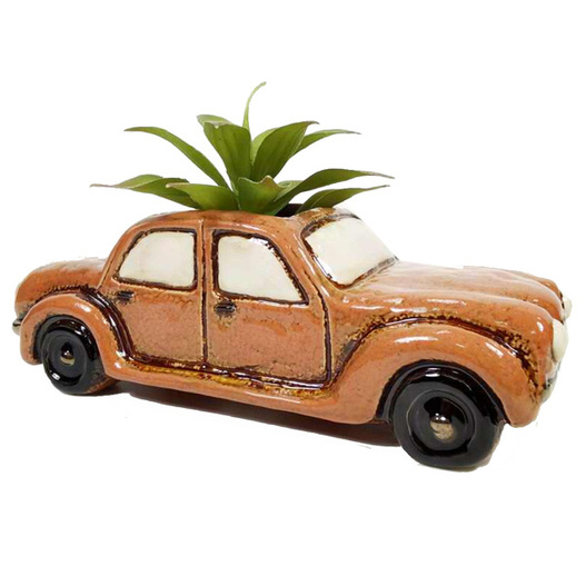 Samochód osłonka ceramika brąz z beżowymi oknami 25x9x5x11cm