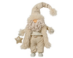 Mikołaj stojący beżowy w złotym płaszczu, broda makaron 48cm