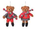 Zawieszka Miś On/Ona czerwono-szary komplet 2 sztuki 12cm