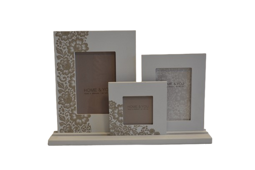 3 Ramki na zdjęcia na podstawie białe, kwiaty brąz 40x23cm