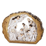 Szopka drewniana brązowa Święta Rodzina w plastrze drewna 24,5x32 cm