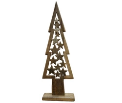 Choinka drewniana mango płaska z gwiazdkami 70cm