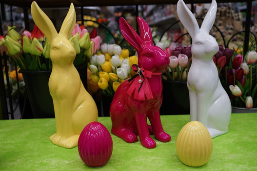 Figurka Królik ceramiczny wysoki żółty 41,5 cm