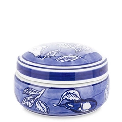 Pojemnik ceramiczny biało-niebieski płaski listki 14cm