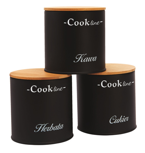 Chlebak bambusowy z czarną pokrywką metalową +3 puszki 36,5x25cm