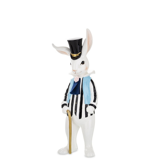 Figurka Królik ON w czarno-białym fraku złota laska 29,5 cm
