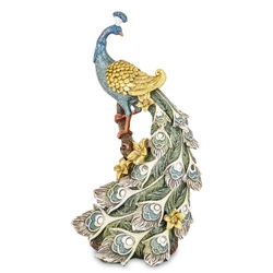 Figurka Paw zielony złote skrzydła brokat na brązowym konarze 28,5x15,5x10cm