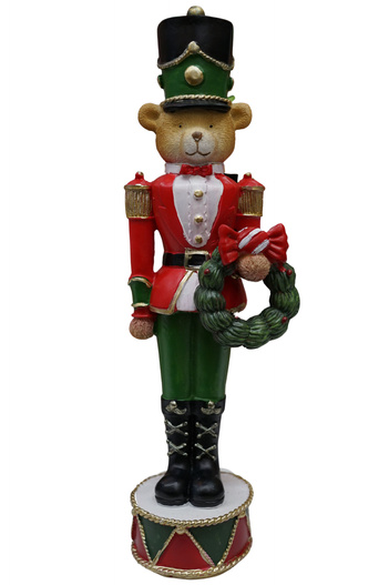 Figurka Miś dekoracyjny żołnierz czerwono-zielony 32 cm