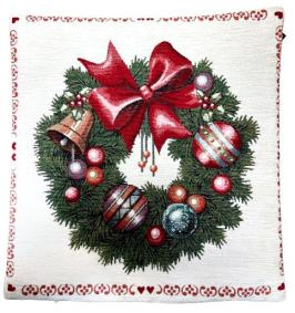 BN Poszewka 40x40cm Chenille Wieniec, bombki, czerwona kokarda