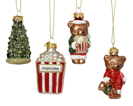 Bombka szklana 1sztuka popcorn, choinka, miś 4wzory 7,5cm