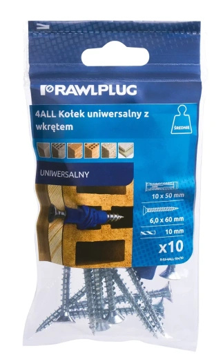 Kołek uniwersalny 4ALL 10x50mm z wkrętem 6x60mm 10szt. Rawlplug