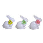 Figurka Króliczek ceramiczny biały z kwiatkiem żółty/zielony/różowy 7x4x7,5 cm