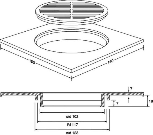 Kratka podłogowa biała Rozmiar 150x150mm
