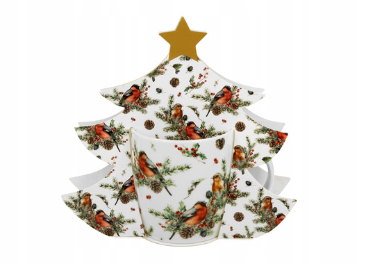 Kubek świąteczny Ptaszki na gałęzi w pudełku Choinka 400ml