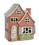 Domek holenderski na T-light brązowy z cegiełek z kremowym podwójnym dachem