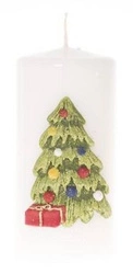 Świeca pieńkowa biała z choinką 15cm