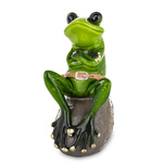 Figurka Żaba siedząca na kamieniu, brązowy pasek 10,5cm