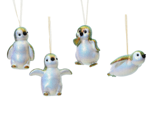 Zawieszka Pingwin opalizujący biało-zielony 8,6cm 4wzory