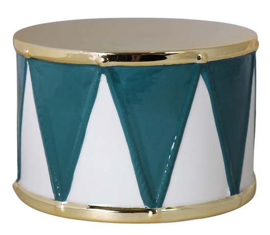 Bębenek ceramiczny biało-zielono-złoty 10,5cm