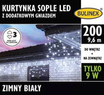 Kurtyna 200LED 9,6m biały zimny zewnętrzne gniazdo