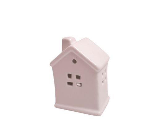 Domek LED biały, złote choinki 8,5 cm