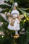Zawieszka aniołek futerko biało złoty 18 cm mix