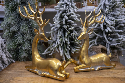 Jeleń złoty leżący przycierany głowa do tyłu 25,5x18,5cm