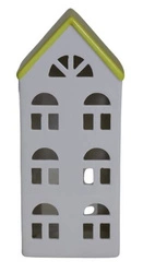 Domek T-light ceramiczny biały z żółtym dachem lampion świecznik 21cm