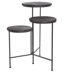 Kwietnik metalowy czarny 3-poziomowy blat ciemny brąz 67 cm