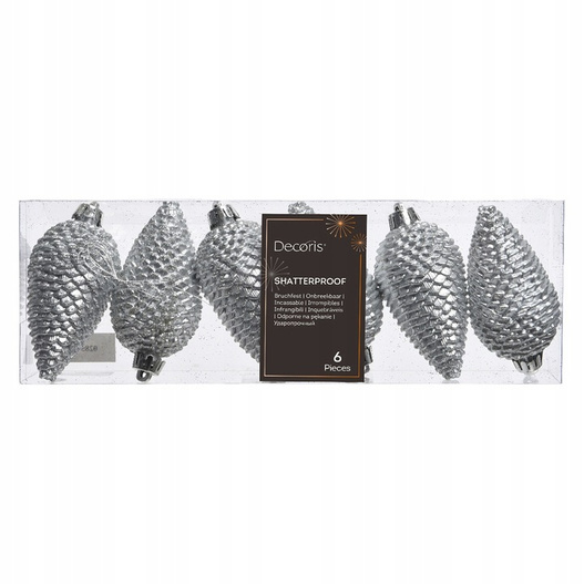 Bombki Szyszki srebrne 8cm 6sztuk