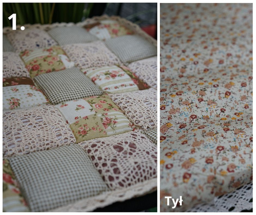 Patchwork poduszka na krzesło koronka mix 40x40cm