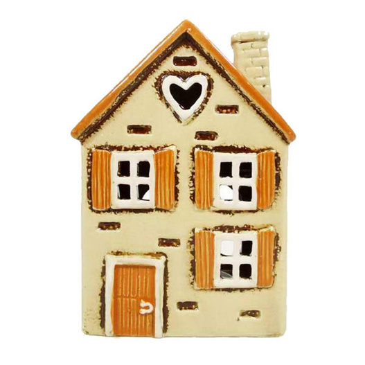 Domek Holenderski na T-light ceramika beżowy pomarańczowe okiennice 17cm