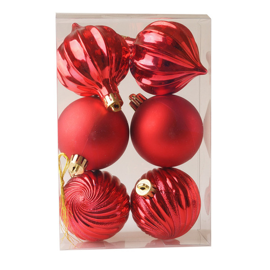 Bombki czerwone mix wzorów 6sztuk 6cm